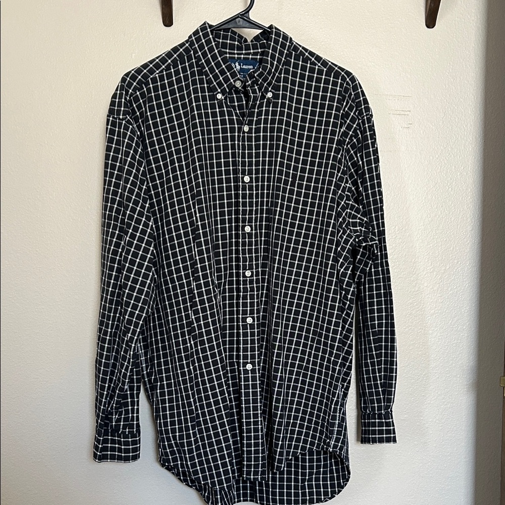 Ralph Lauren Blake Black Plaid Collared Dress Shirt Size Large